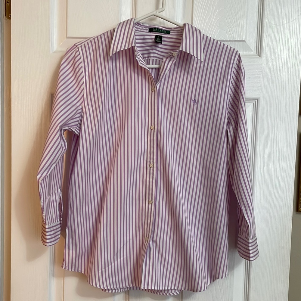 Purple Ralph Lauren Striped Button-Up Shirt